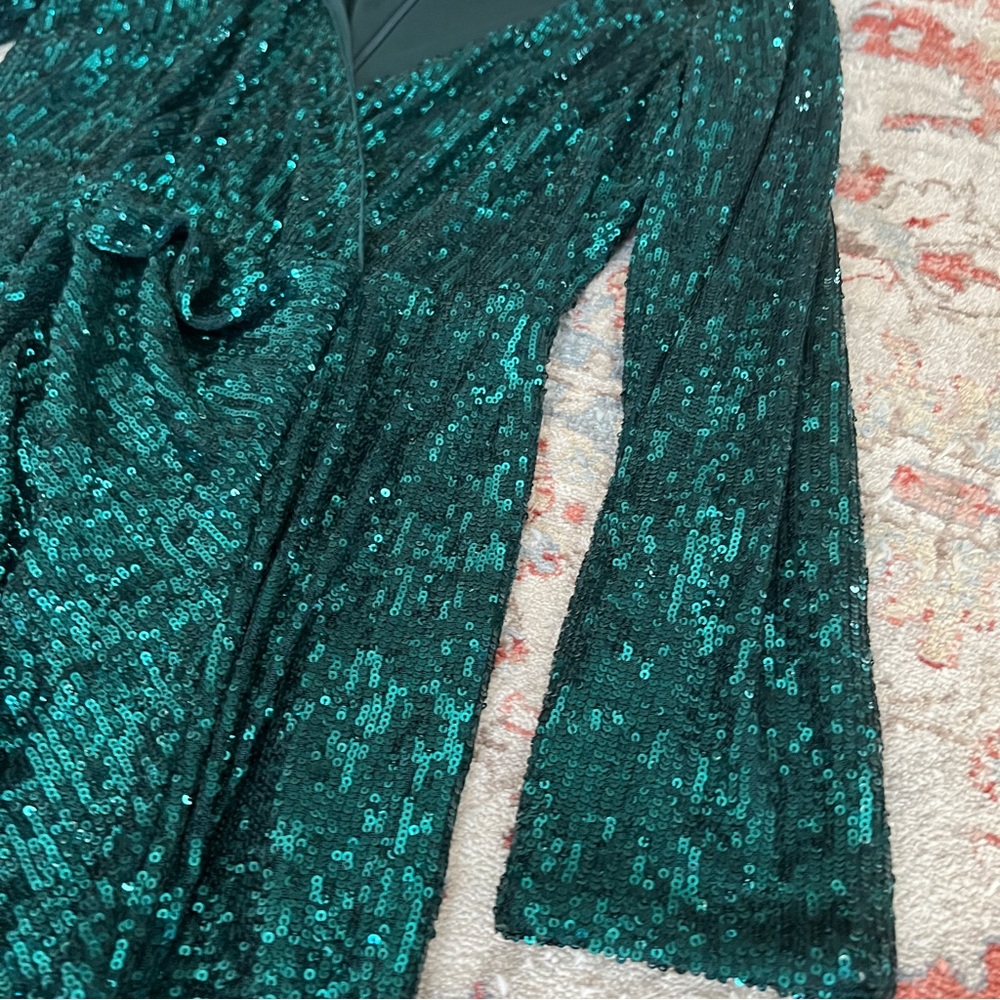 Badgley Mischka Womens Size 10 Sequin Wrap Sexy Emerald Green Short Mini Dress - Picture 4 of 9